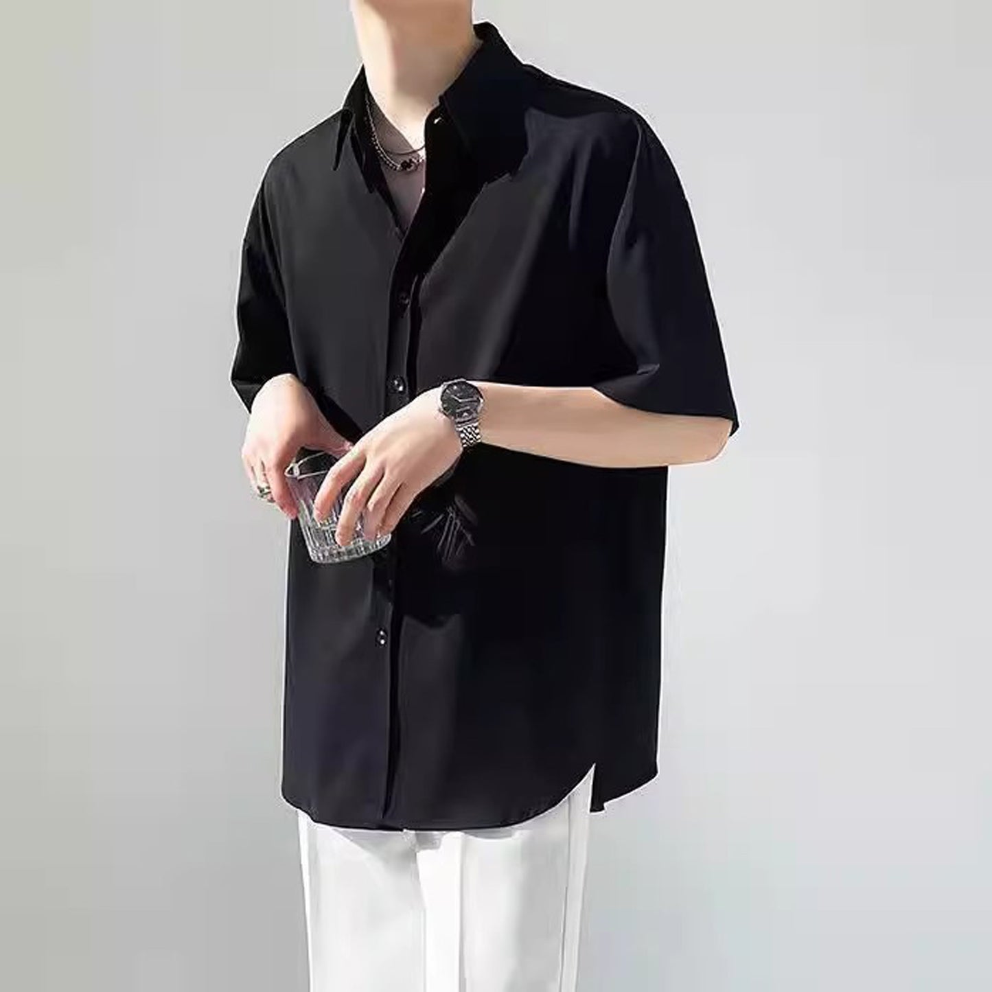 Nelipo 2024 new solid color all-match tops Shirts