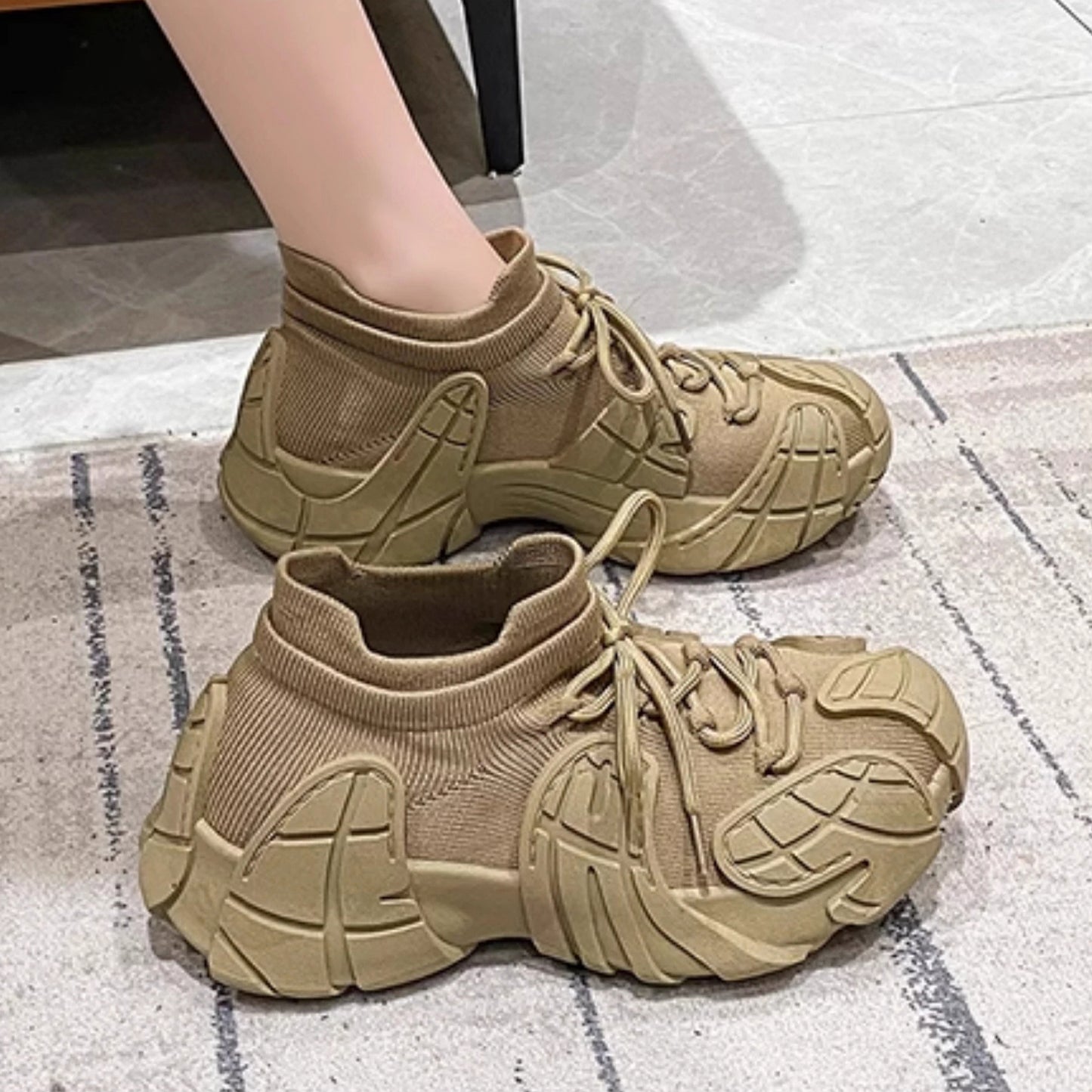 Nelipo Thick-Soled Chunky Sneakers For Women, Ugly Chunky Casual Sports Shoes, Breathable Knit Running Shoes