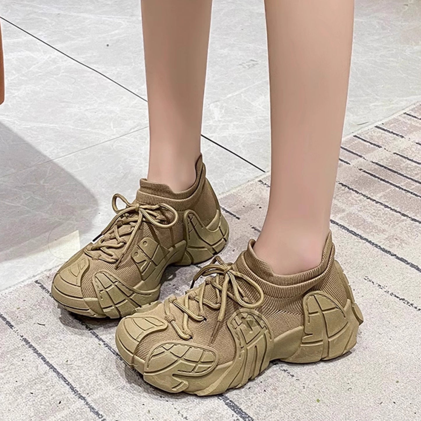 Nelipo Thick-Soled Chunky Sneakers For Women, Ugly Chunky Casual Sports Shoes, Breathable Knit Running Shoes