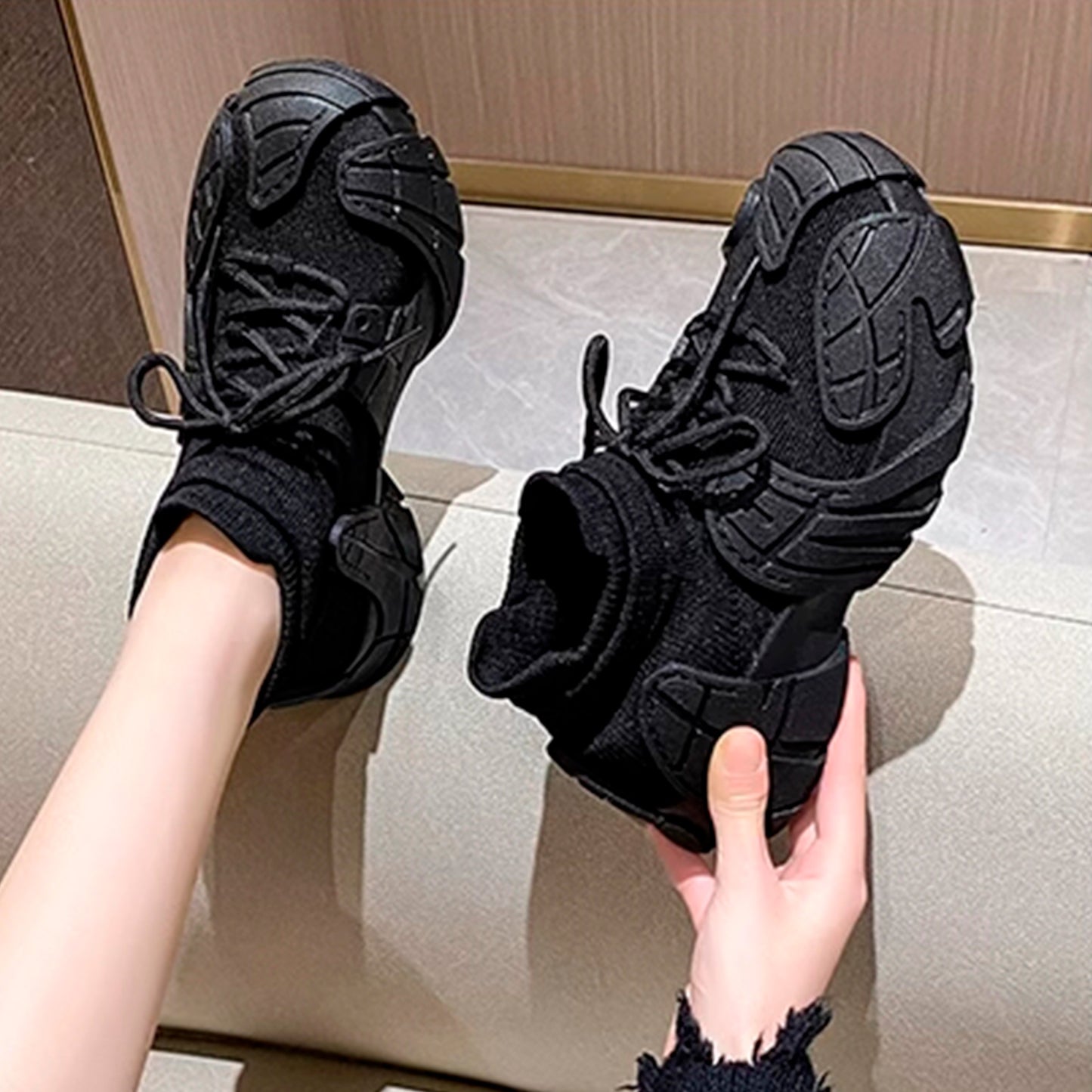 Nelipo Thick-Soled Chunky Sneakers For Women, Ugly Chunky Casual Sports Shoes, Breathable Knit Running Shoes