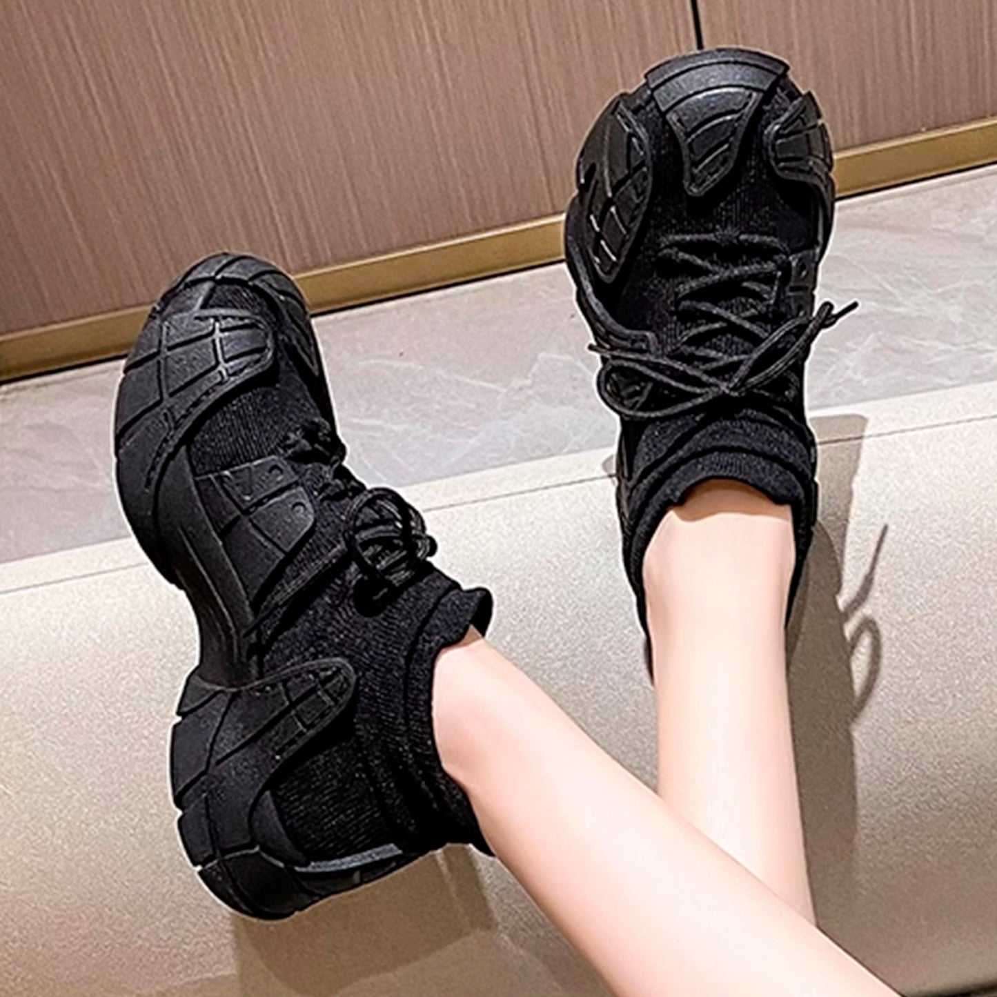 Nelipo Thick-Soled Chunky Sneakers For Women, Ugly Chunky Casual Sports Shoes, Breathable Knit Running Shoes