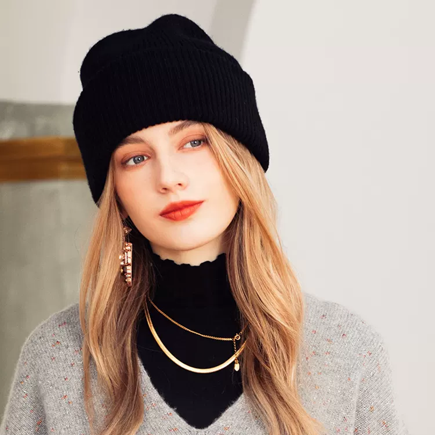 Nelipo Women's winter hats Leisure sports knitwear Pure cashmere beanie