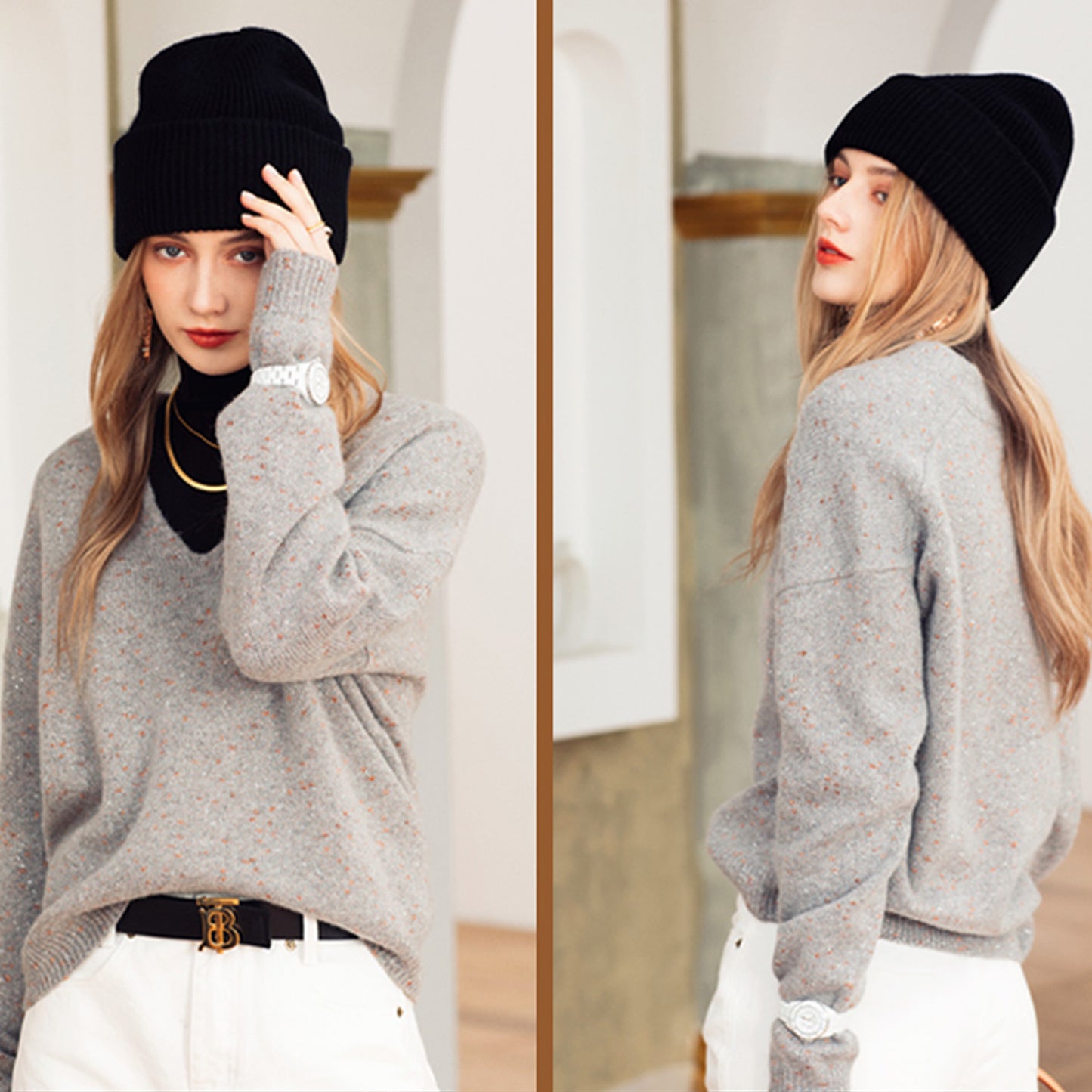 Nelipo Women's winter hats Leisure sports knitwear Pure cashmere beanie