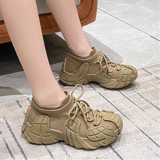 Nelipo Thick-Soled Chunky Sneakers For Women, Ugly Chunky Casual Sports Shoes, Breathable Knit Running Shoes
